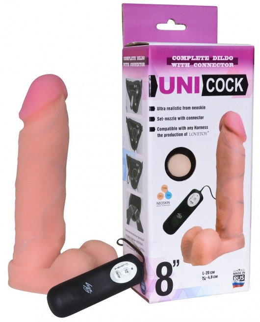 Фаллическая насадка Харнесс UNICOCK 8  с вибрацией - 20 см. - LOVETOY (А-Полимер) - купить с доставкой в Серпухове