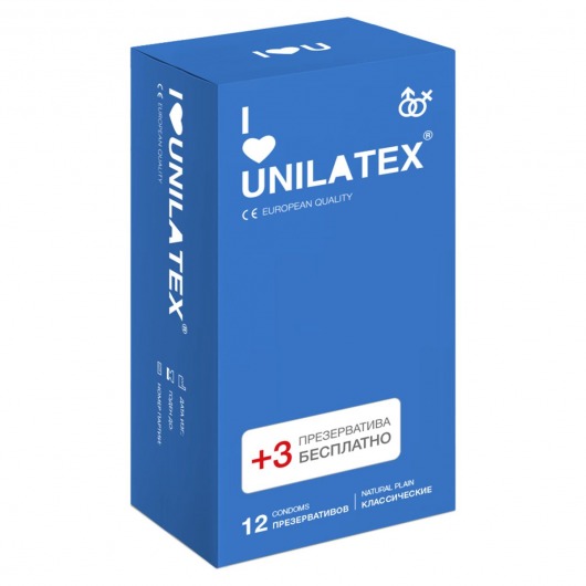 Классические презервативы Unilatex Natural Plain - 12 шт. + 3 шт. в подарок - Unilatex - купить с доставкой в Серпухове