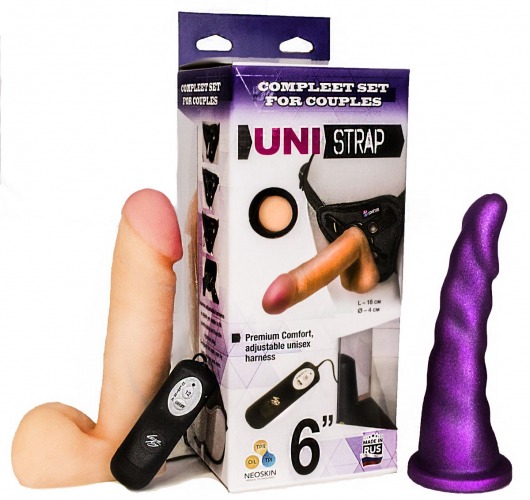 Вибрострапон с двумя насадками UniStrap - 18 и 18 см. - LOVETOY (А-Полимер) - купить с доставкой в Серпухове