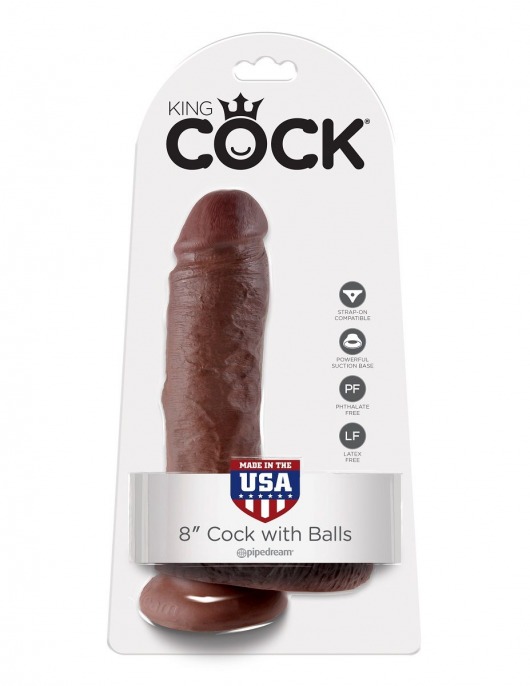 Коричневый фаллоимитатор 8  Cock with Balls - 21,3 см. - Pipedream