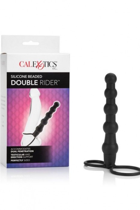 Насадка на пенис для двойного проникновения Silicone Beaded Double Rider - 14 см. - California Exotic Novelties - в Серпухове купить с доставкой