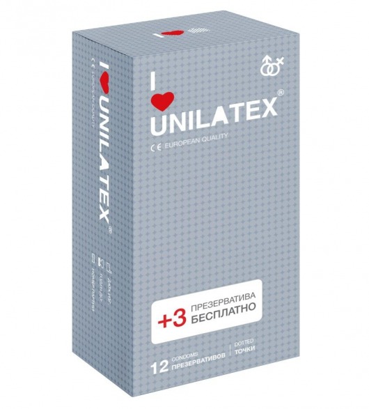 Презервативы с точками Unilatex Dotted - 12 шт. + 3 шт. в подарок - Unilatex - купить с доставкой в Серпухове