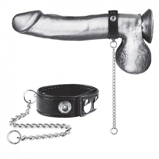 Утяжка на пенис с поводком Snap Cock Ring With 12  Leash - BlueLine - купить с доставкой в Серпухове