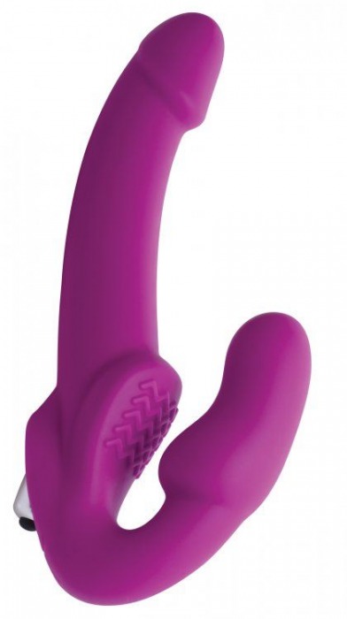 Ярко-розовый безремневой вибрострапон Evoke Vibrating Strapless Silicone Strap-on Dildo - XR Brands - купить с доставкой в Серпухове