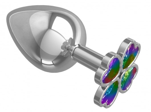 Серебристая анальная пробка-клевер с радужным кристаллом - 9,5 см. - Джага-Джага - купить с доставкой в Серпухове