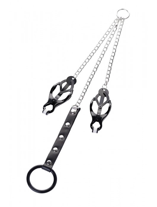 Черно-серебристые зажимы для сосков с кольцом для пениса TOYFA Metal - ToyFa - купить с доставкой в Серпухове