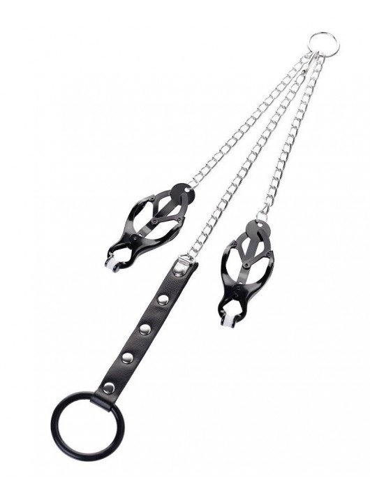 Черно-серебристые зажимы для сосков с кольцом для пениса TOYFA Metal - ToyFa - купить с доставкой в Серпухове