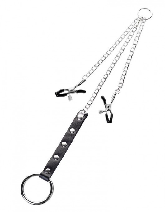 Серебристо-чёрные зажимы для сосков с кольцом для пениса TOYFA Metal - ToyFa - купить с доставкой в Серпухове